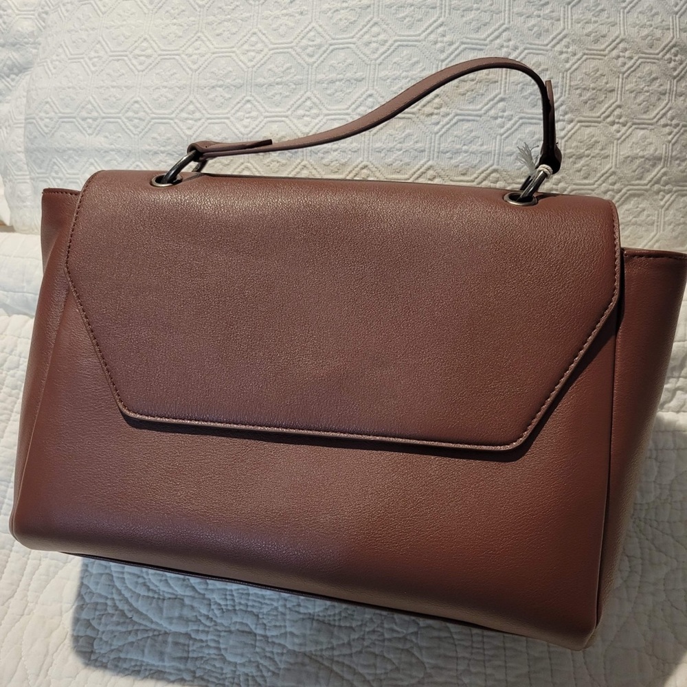 Vintage thread leather like camel brown mid size purse